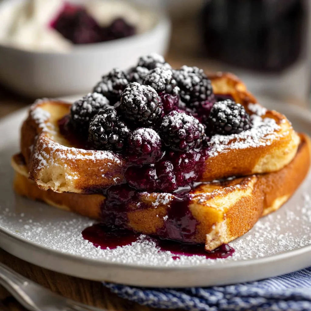 Cream Cheese Stuffed Blackberry Compote French Toast