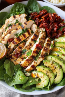 Grilled Chicken Sun Dried Tomato and Avocado Spinach Salad