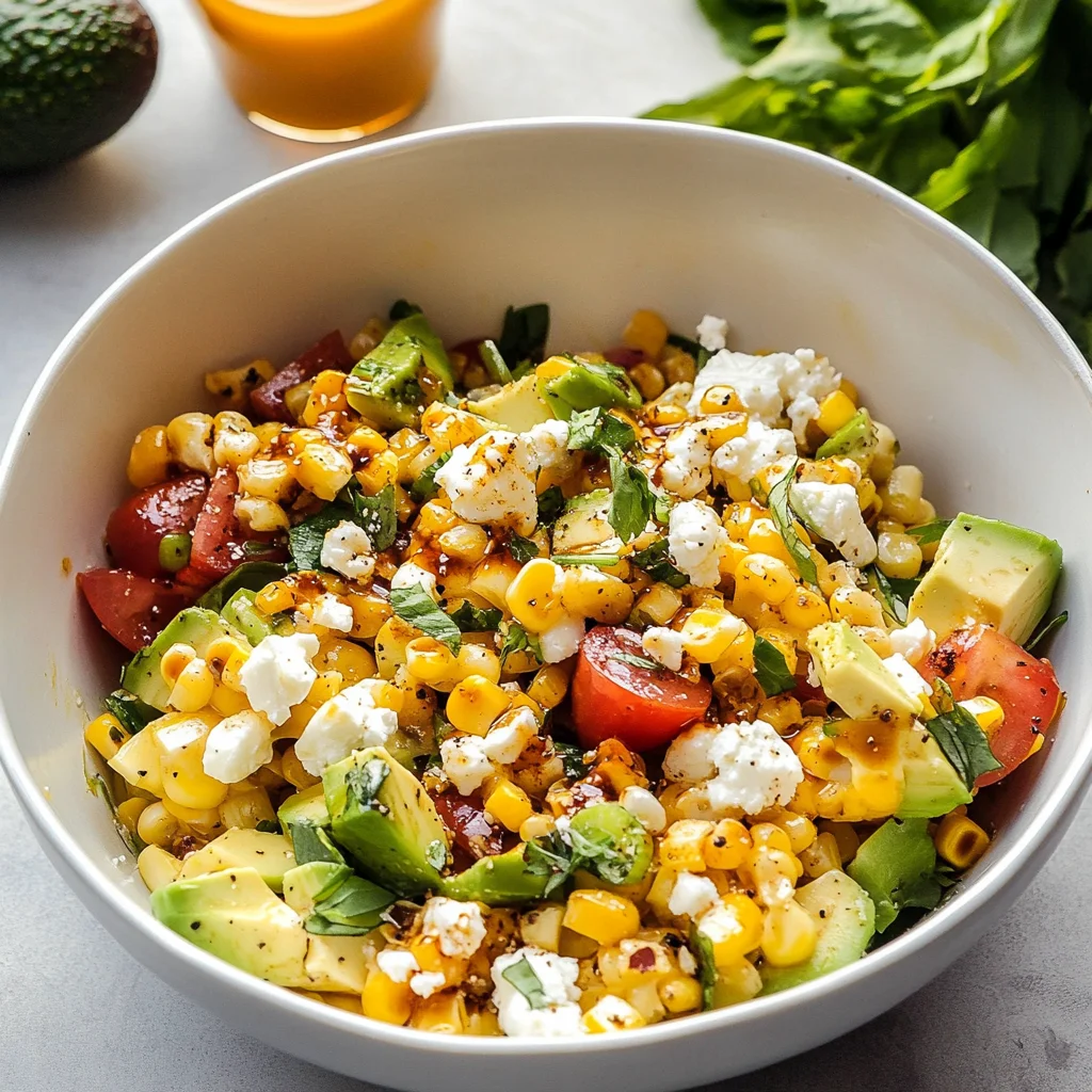 Grilled Corn Salad with Avocado, Goat Cheese & Hot Honey Vinaigrette