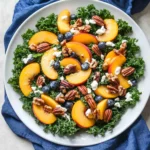 Summer Kale Salad with Peaches and Candied Pecans