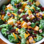 Broccoli Turkey Bacon Salad with Raisins and Cheddar Cheese