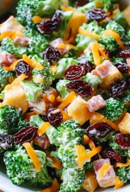 Broccoli Turkey Bacon Salad with Raisins and Cheddar Cheese