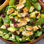 Cranberry Avocado Spinach Salad with Chicken and Orange Poppy Seed Dressing