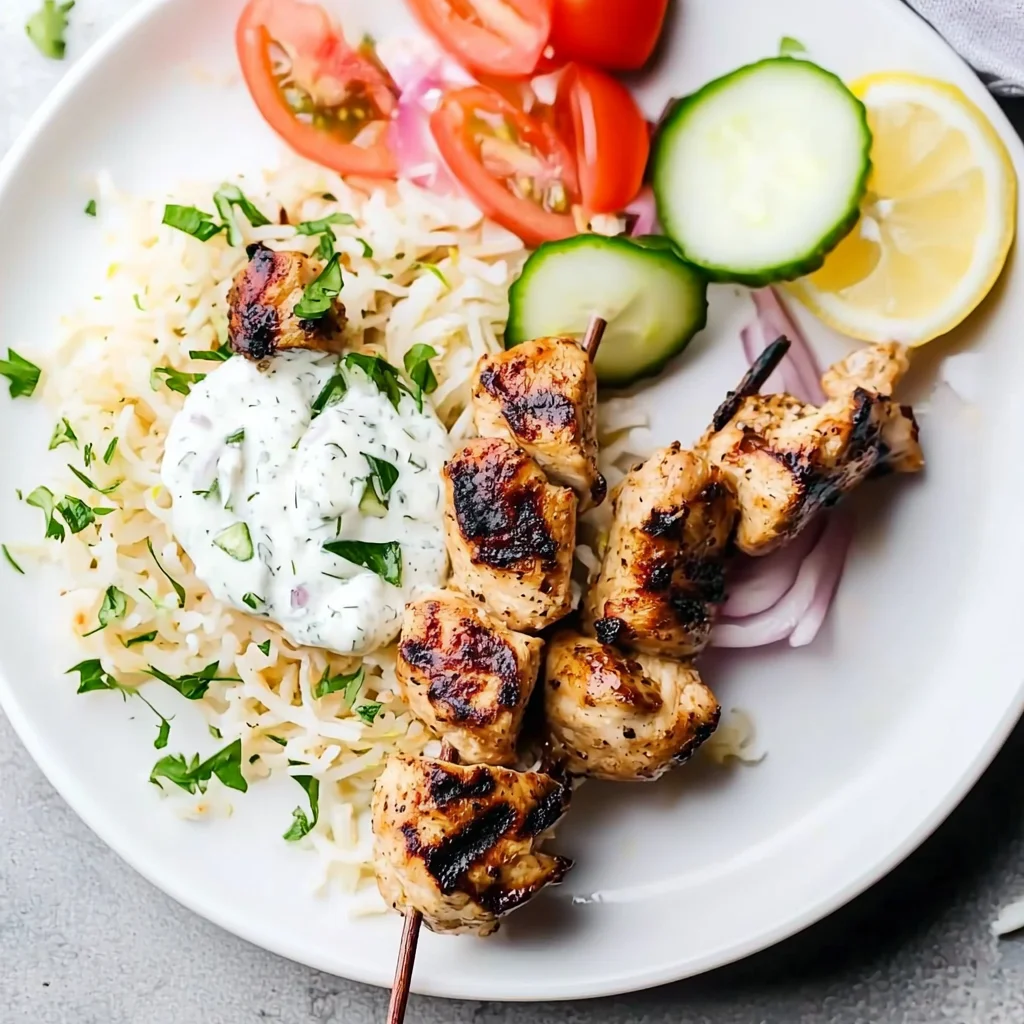 Grilled Chicken Kabobs with Cucumber Yogurt Sauce