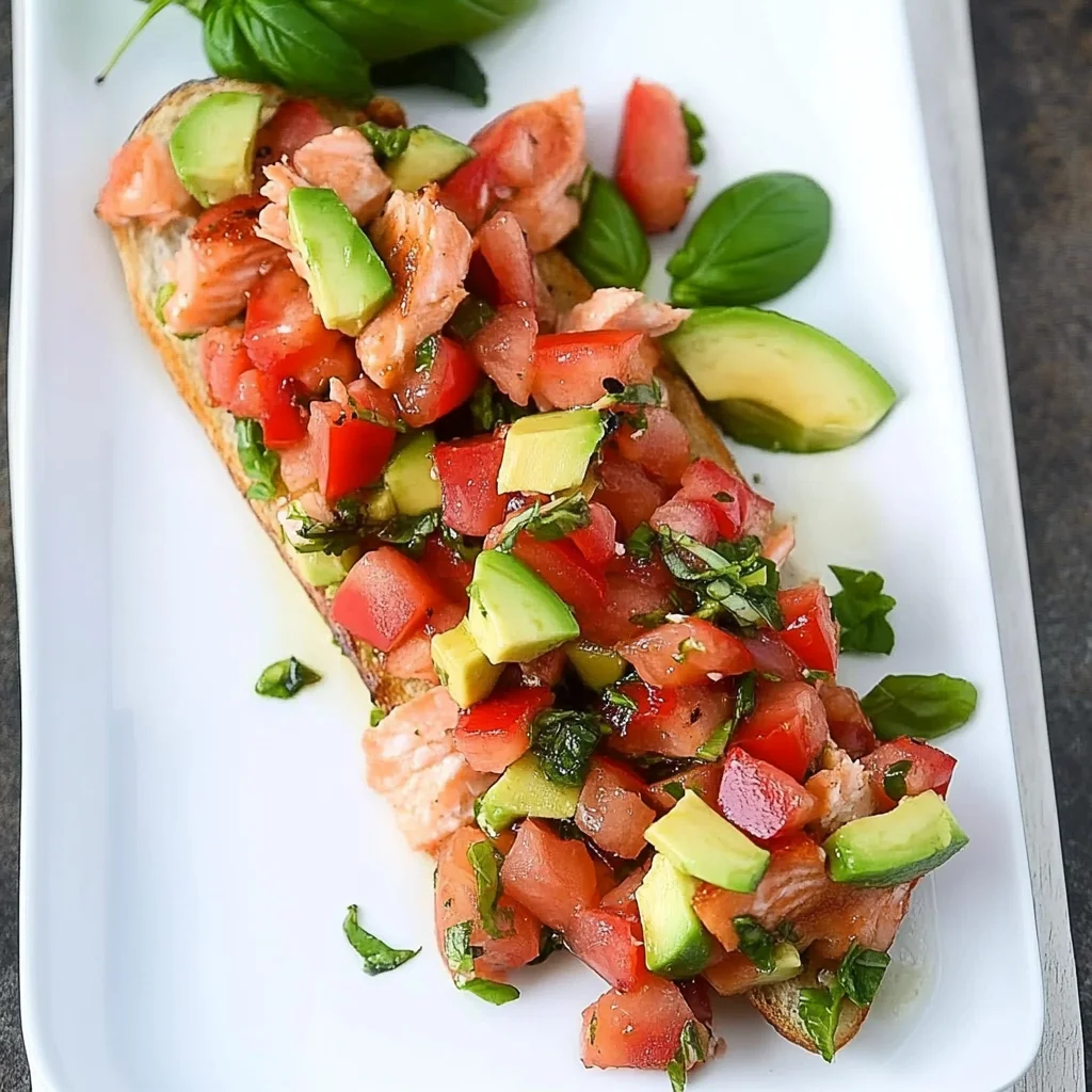 Grilled Salmon Bruschetta with Avocado