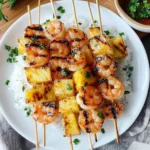 Grilled Shrimp and Pineapple Skewers over Coconut Rice