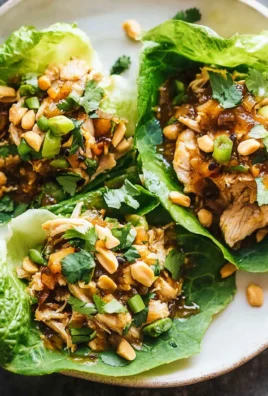 Peanut Chicken Lettuce Wraps with Ginger Garlic Sauce