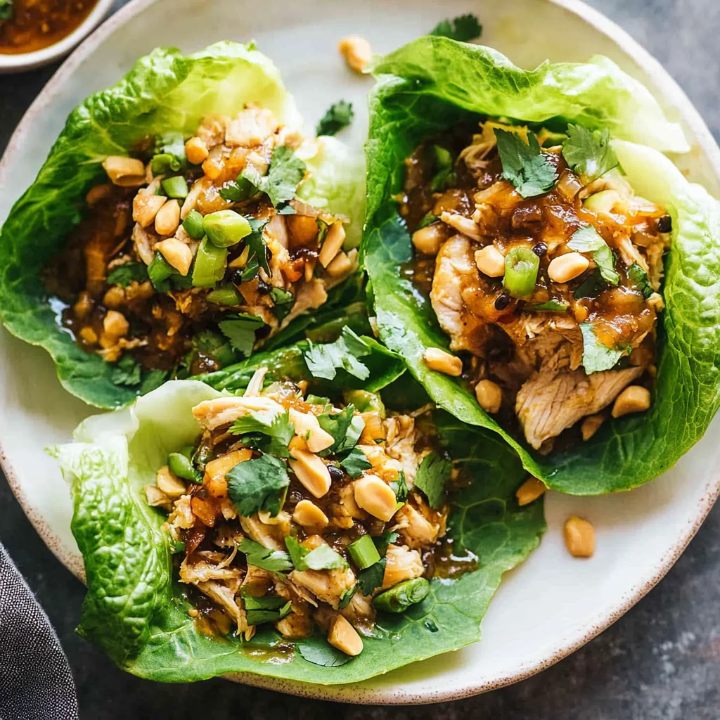 Peanut Chicken Lettuce Wraps with Ginger Garlic Sauce