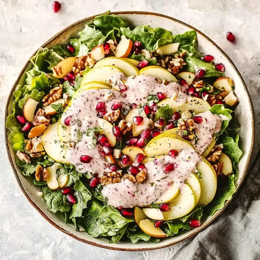 Pear Salad with Creamy Pomegranate Dressing