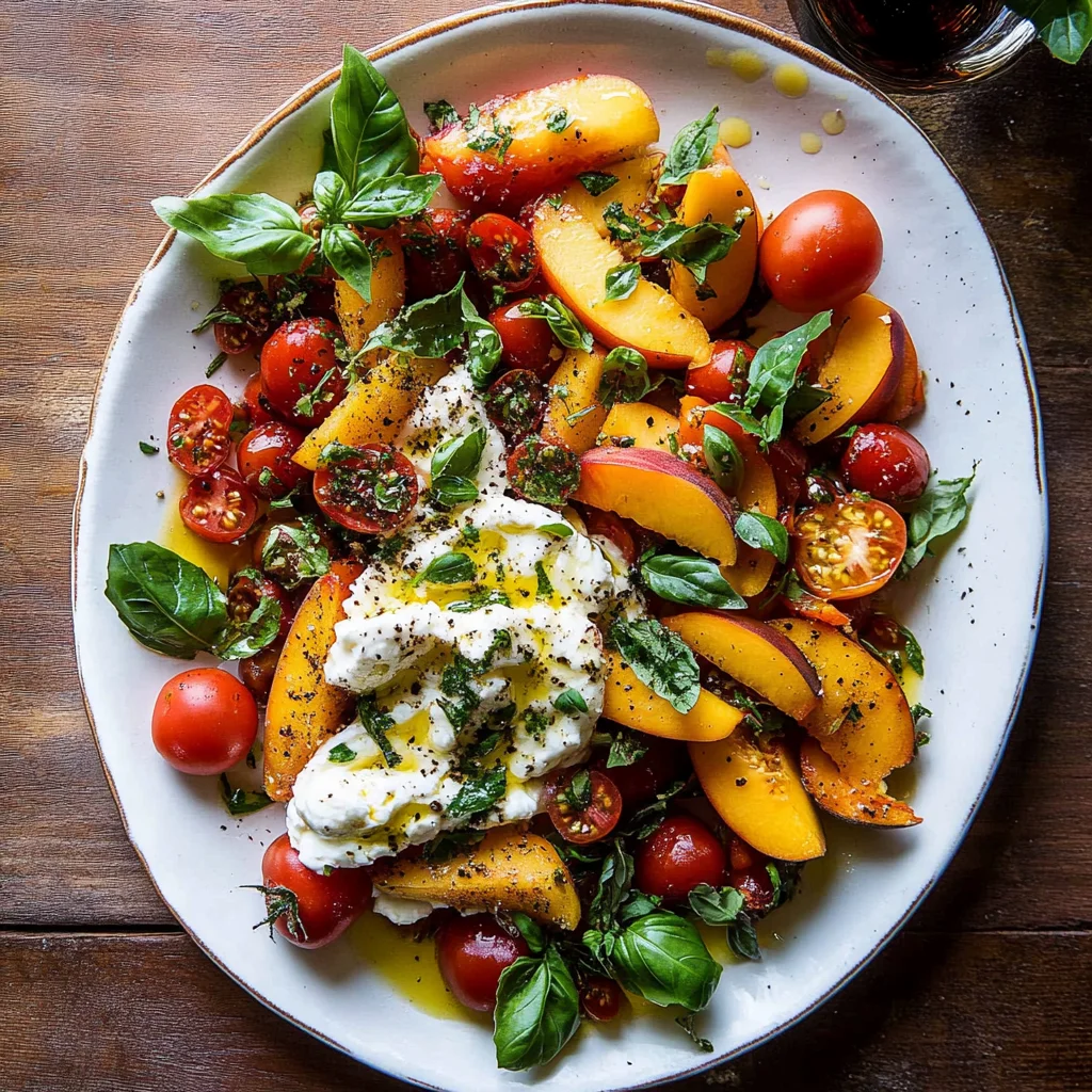 Tomato, Peach, and Burrata Salad