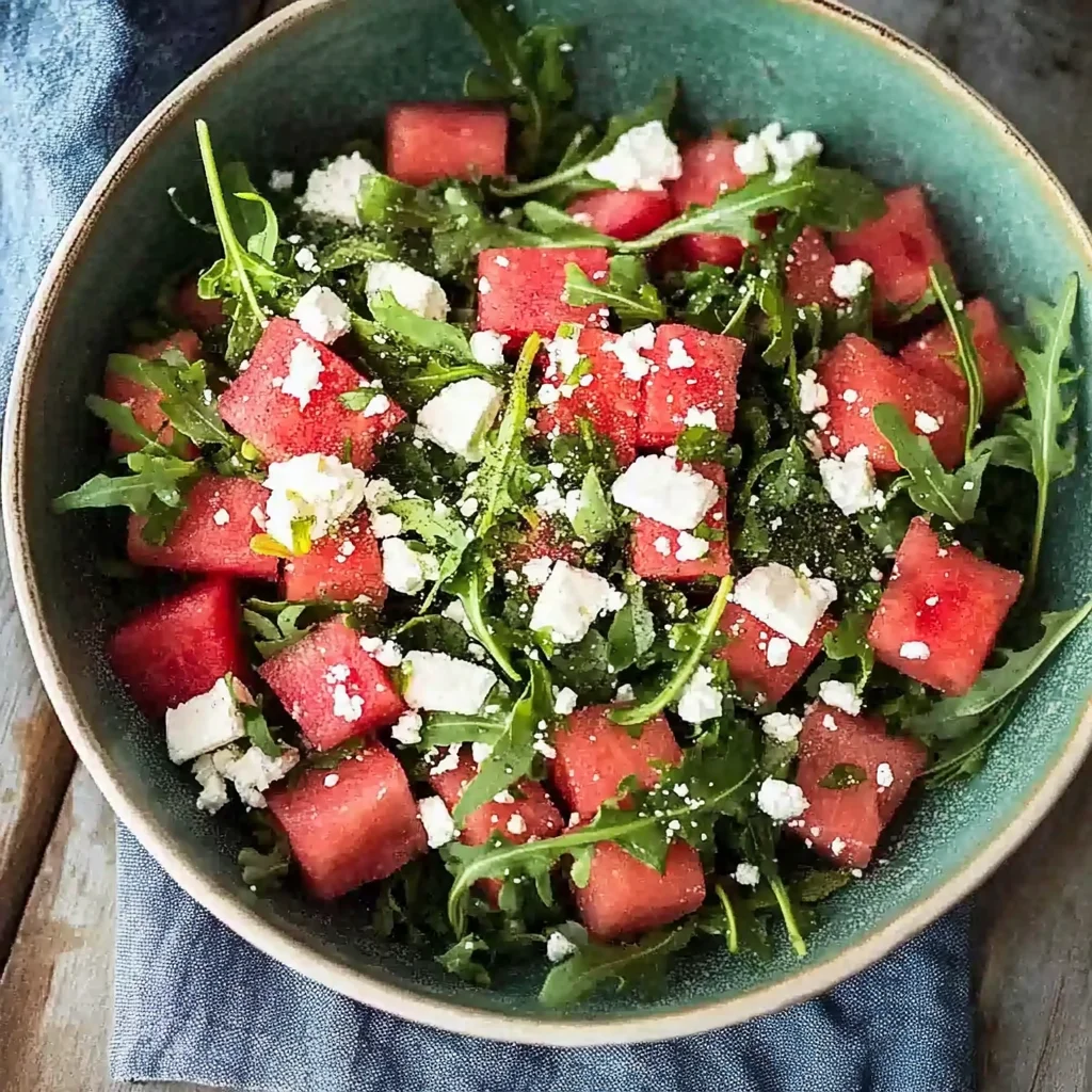 Watermelon Salad with Arugula, Feta, & Fresh Herbs