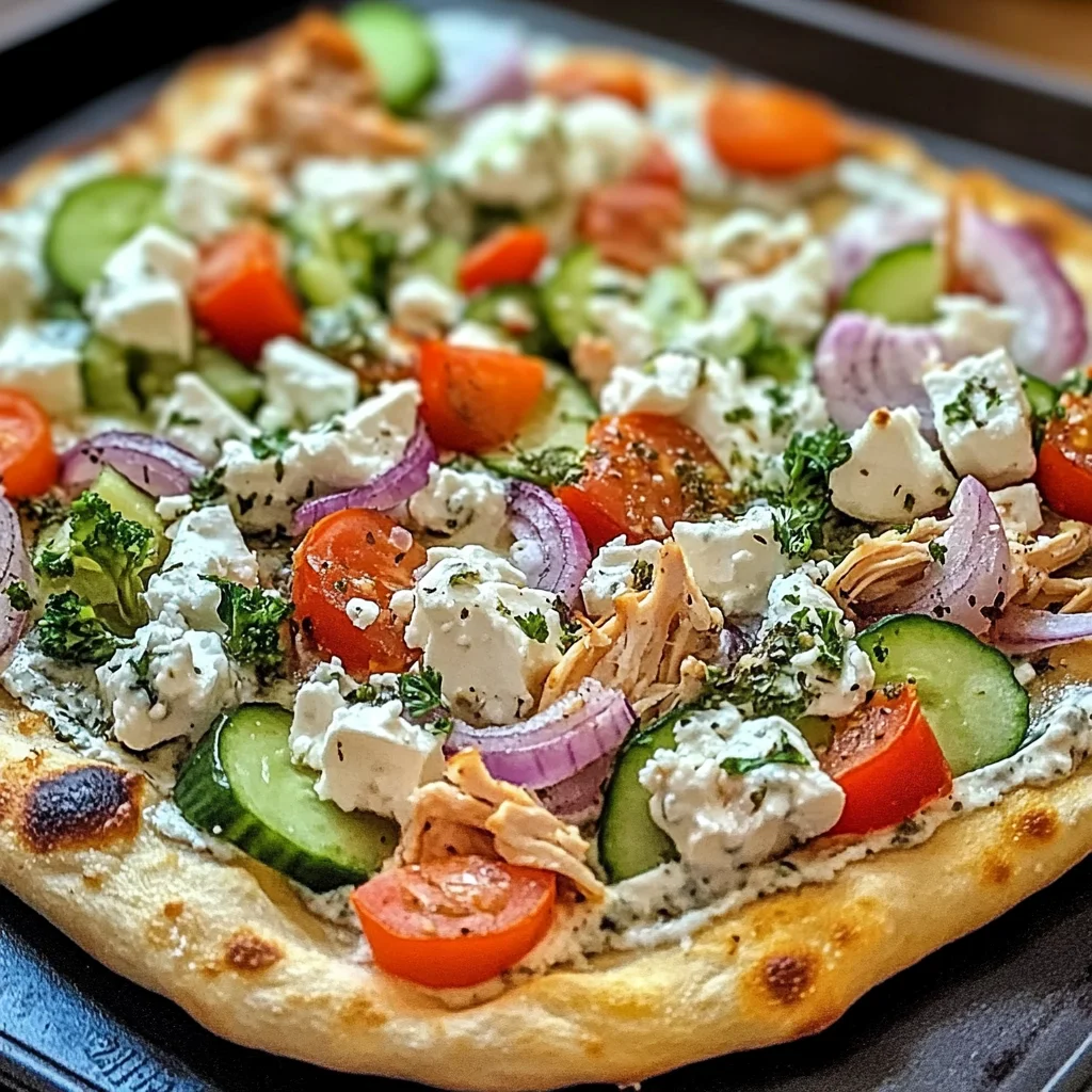 pizza topped with tzatziki sauce
